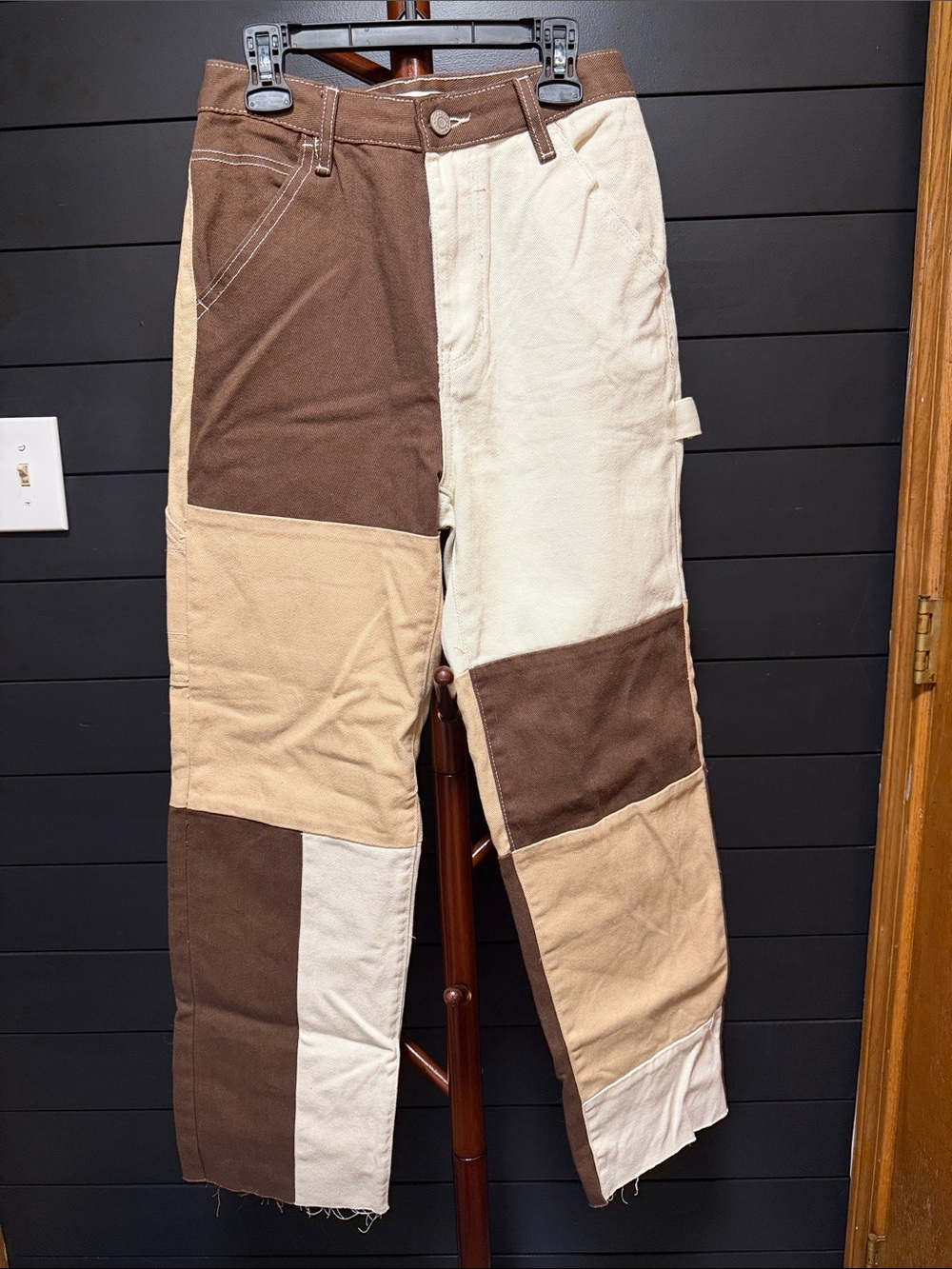 Patchwork Women's Jeans in Brown & Cream